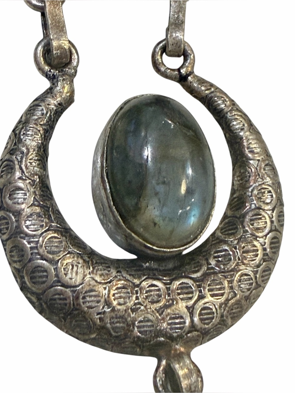 Vintage Taxco Mexico Sterling Silver Natural Labradorite Bohemian Statement Neck - Picture 10 of 16